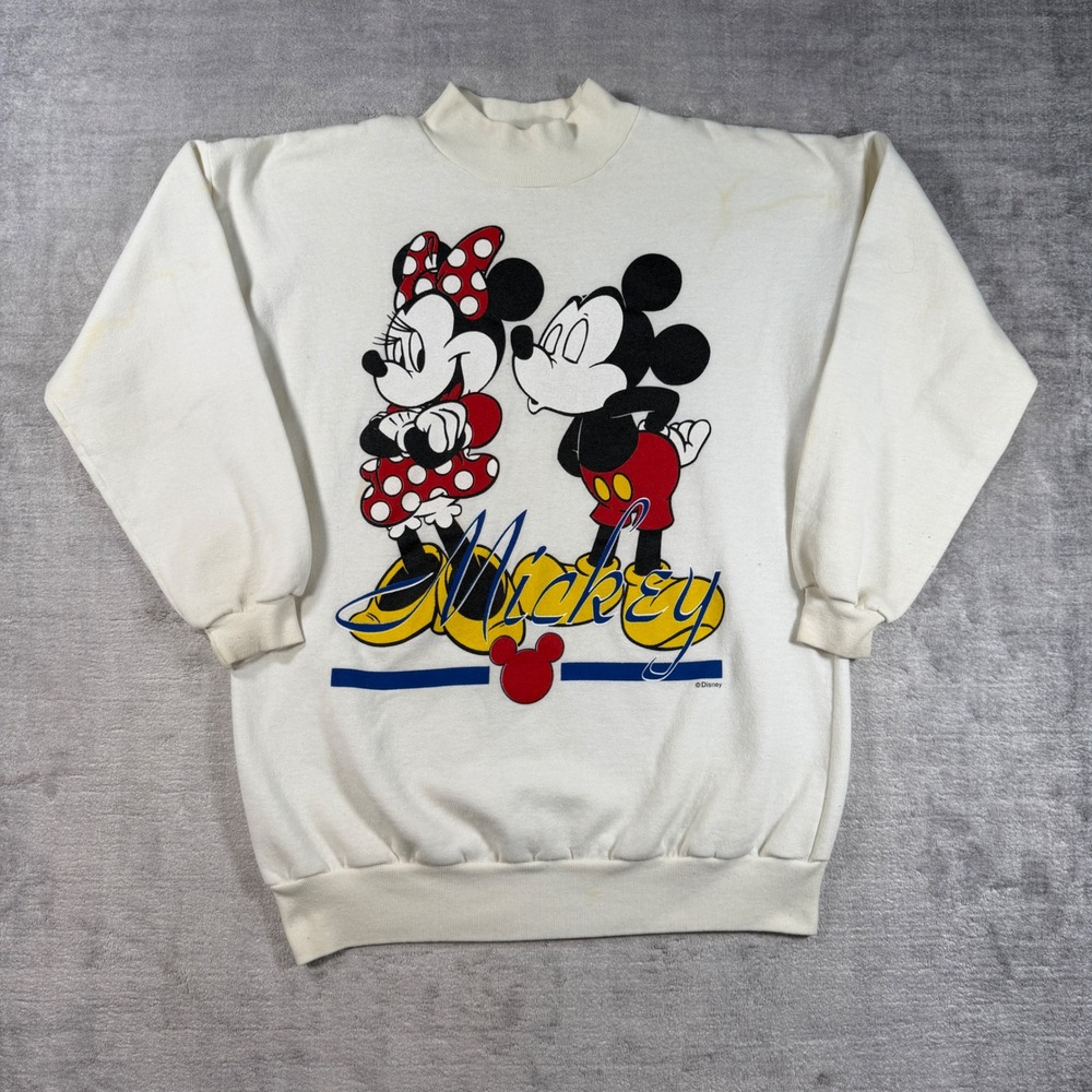 Mickey Mouse Sweatshirt Youth Large White Mock Neck Vintage 90s Disney Minnie